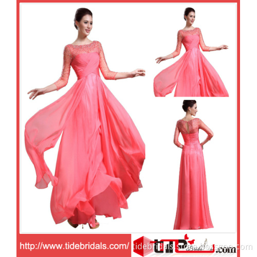 Popular Sheath Beaded Sleeves Chiffon Prom Gown Party Evening Dress (TC26134357)